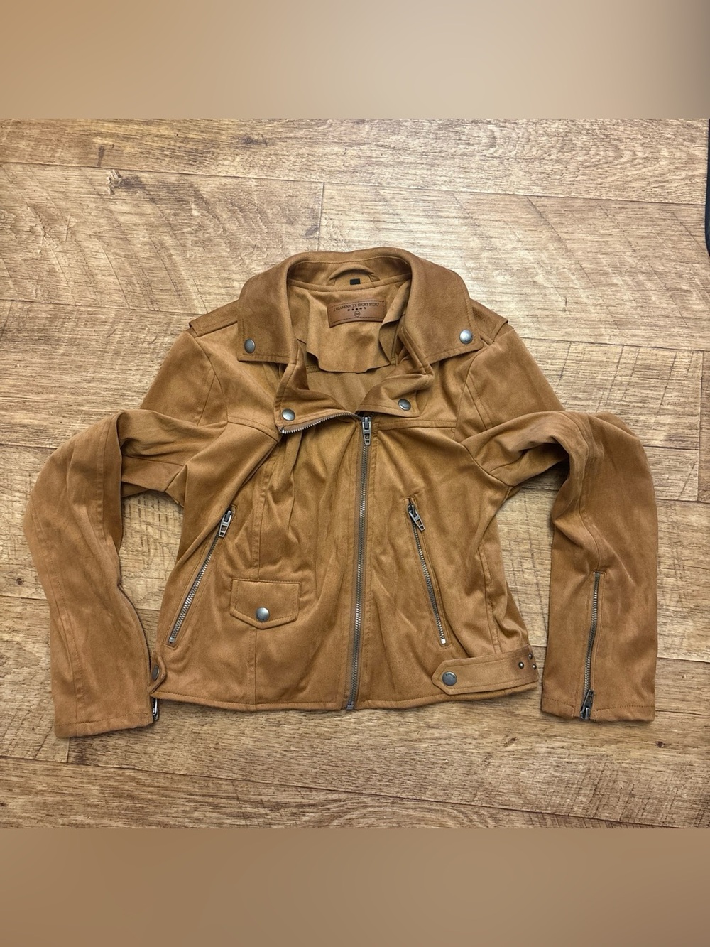 BLANKNYC X SHORT STORY Women's Camel Suede Moto Jacket Size XS Petite
